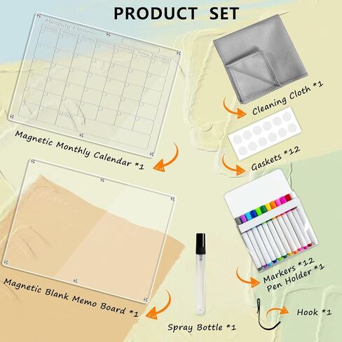 Artcome 16 "× 12" لوحة مغناطيسية شهرية وفارغة للثلاجة، تقويم الثلاجة المغناطيسي لوحات المسح الجاف للثلاجة مخطط قابل لإعادة الاستخدام مع تقويم شهري مغناطيسي ولوحة مذكرة فارغة مغناطيسية (أبيض) in Kuwait