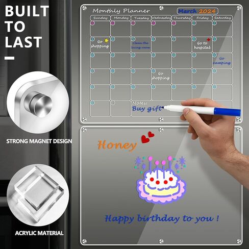 Artcome 16 "× 12" لوحة مغناطيسية شهرية وفارغة للثلاجة، تقويم الثلاجة المغناطيسي لوحات المسح الجاف للثلاجة مخطط قابل لإعادة الاستخدام مع تقويم شهري مغناطيسي ولوحة مذكرة فارغة مغناطيسية (أبيض) in Kuwait
