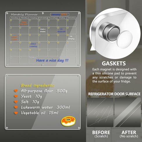 Artcome 16 "× 12" لوحة مغناطيسية شهرية وفارغة للثلاجة، تقويم الثلاجة المغناطيسي لوحات المسح الجاف للثلاجة مخطط قابل لإعادة الاستخدام مع تقويم شهري مغناطيسي ولوحة مذكرة فارغة مغناطيسية (أبيض) in Kuwait