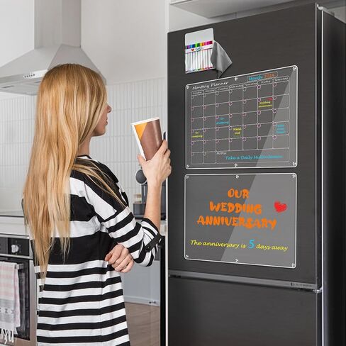 Artcome 16 "× 12" لوحة مغناطيسية شهرية وفارغة للثلاجة، تقويم الثلاجة المغناطيسي لوحات المسح الجاف للثلاجة مخطط قابل لإعادة الاستخدام مع تقويم شهري مغناطيسي ولوحة مذكرة فارغة مغناطيسية (أبيض) in Kuwait