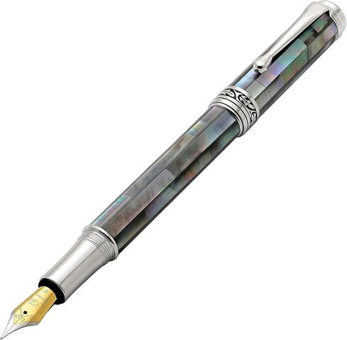 Xezo Maestro Black Mother of Pearl Rollerball Pen, Fine Point. Chrome Plated. Handmade, No Two Pens Alike in Saudi Arabia