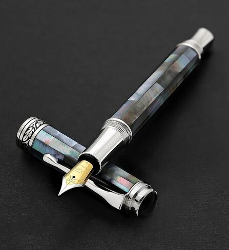 Xezo Maestro Black Mother of Pearl Rollerball Pen, Fine Point. Chrome Plated. Handmade, No Two Pens Alike in Saudi Arabia