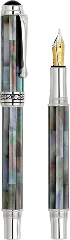 Xezo Maestro Black Mother of Pearl Rollerball Pen, Fine Point. Chrome Plated. Handmade, No Two Pens Alike in Saudi Arabia