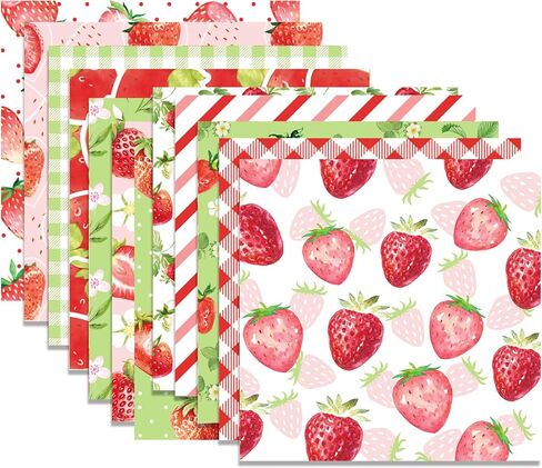 Parrtty Hurrican 24 pcs of Fruit 30x30cm scrapbook paper,double-sided strawberry decorative paper,plaid pattern folding flat DIY Card Making Scrapbook Paper,12 design in Saudi Arabia