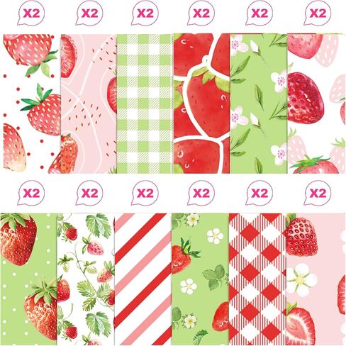 Parrtty Hurrican 24 pcs of Fruit 30x30cm scrapbook paper,double-sided strawberry decorative paper,plaid pattern folding flat DIY Card Making Scrapbook Paper,12 design in Saudi Arabia