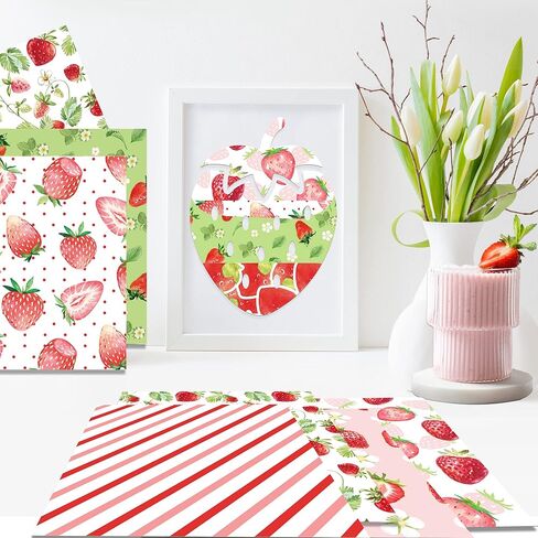 Parrtty Hurrican 24 pcs of Fruit 30x30cm scrapbook paper,double-sided strawberry decorative paper,plaid pattern folding flat DIY Card Making Scrapbook Paper,12 design in Saudi Arabia