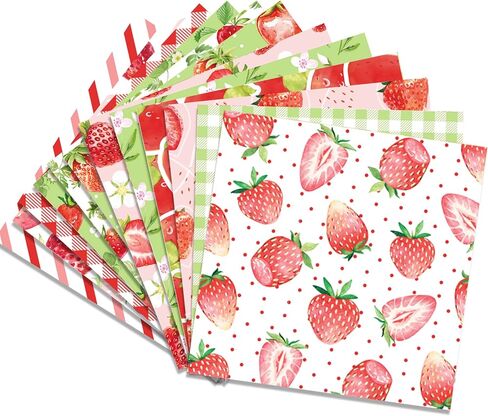 Parrtty Hurrican 24 pcs of Fruit 30x30cm scrapbook paper,double-sided strawberry decorative paper,plaid pattern folding flat DIY Card Making Scrapbook Paper,12 design in Saudi Arabia