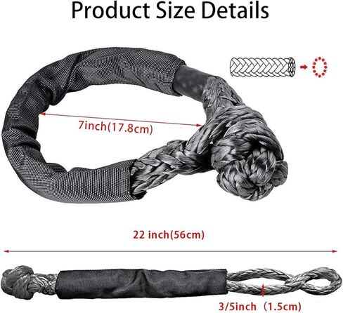 Soft Shackle Synthetic 1/2 Inch x 22 Inch (43,000lbs Breaking Strength) with Protective Extra Sleeves for ATV SUV Off Road Towing Recovery(2 Pack-Black) in Kuwait