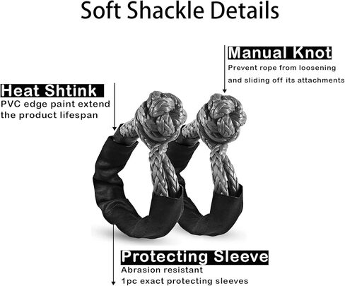 Soft Shackle Synthetic 1/2 Inch x 22 Inch (43,000lbs Breaking Strength) with Protective Extra Sleeves for ATV SUV Off Road Towing Recovery(2 Pack-Black) in Kuwait