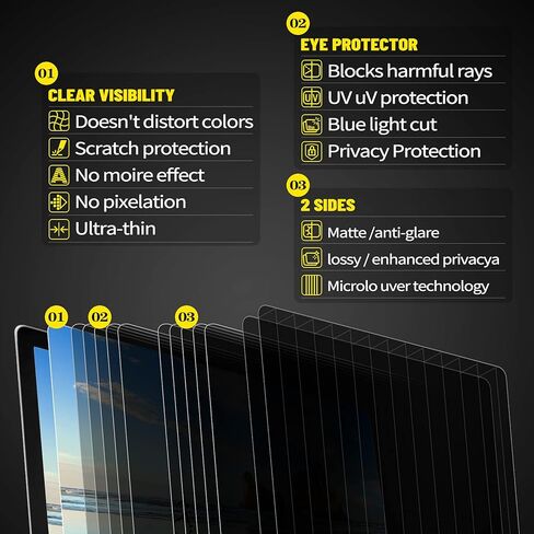 مرشح شاشة خصوصية للكمبيوتر مقاس 23.8 بوصة للشاشة العريضة - مضاد للتوهج - مرشح الضوء الأزرق - واقي مضاد للخدش مع نسبة عرض إلى ارتفاع تبلغ 16:9 (عبوتان) in Kuwait