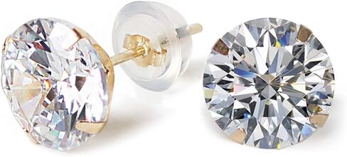 14k real solid Yellow Gold white cz Stud chunky Earrings for women Cubic Zirconia with 14k gold silicone earring flat backs in Saudi Arabia