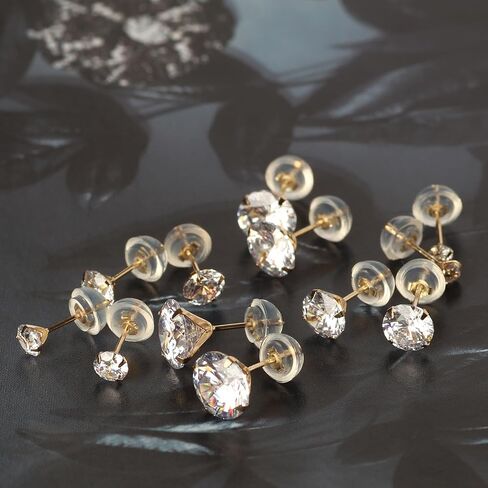 14k real solid Yellow Gold white cz Stud chunky Earrings for women Cubic Zirconia with 14k gold silicone earring flat backs in Saudi Arabia