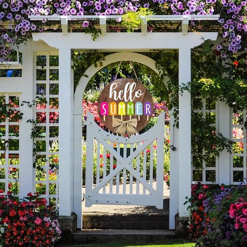 adurself مرحبا الصيف باب علامة 12 ''الصيف ترحيب ريفي خشبية معلقة علامة مع القوس جولة الصيف الآيس كريم الشرفة علامة ديكور للمنزل الباب الأمامي داخلي ديكورات الحديقة في الهواء الطلق مع حبل in Kuwait