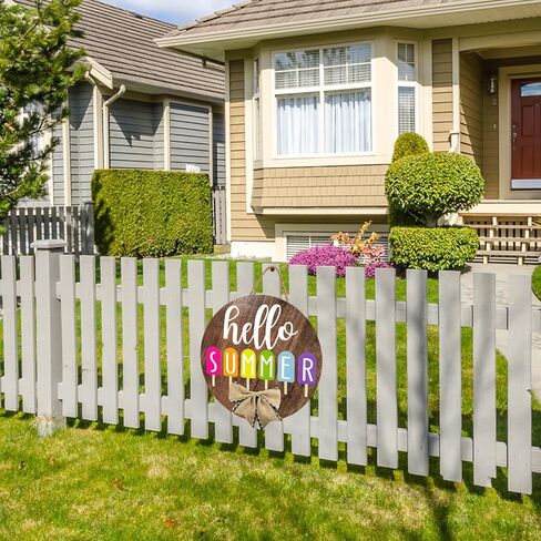 adurself مرحبا الصيف باب علامة 12 ''الصيف ترحيب ريفي خشبية معلقة علامة مع القوس جولة الصيف الآيس كريم الشرفة علامة ديكور للمنزل الباب الأمامي داخلي ديكورات الحديقة في الهواء الطلق مع حبل in Kuwait