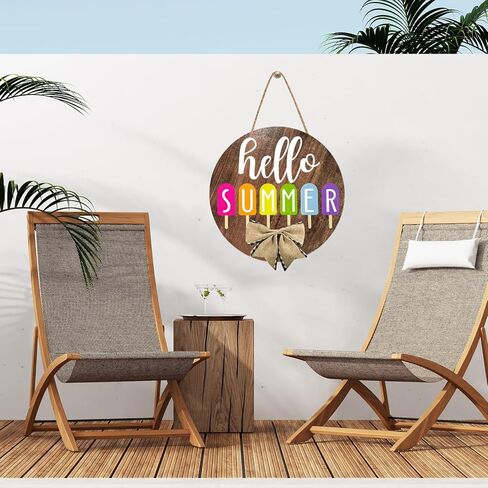 adurself مرحبا الصيف باب علامة 12 ''الصيف ترحيب ريفي خشبية معلقة علامة مع القوس جولة الصيف الآيس كريم الشرفة علامة ديكور للمنزل الباب الأمامي داخلي ديكورات الحديقة في الهواء الطلق مع حبل in Kuwait