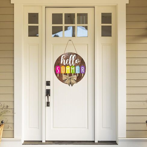 adurself مرحبا الصيف باب علامة 12 ''الصيف ترحيب ريفي خشبية معلقة علامة مع القوس جولة الصيف الآيس كريم الشرفة علامة ديكور للمنزل الباب الأمامي داخلي ديكورات الحديقة في الهواء الطلق مع حبل in Kuwait
