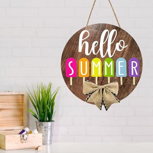 adurself مرحبا الصيف باب علامة 12 ''الصيف ترحيب ريفي خشبية معلقة علامة مع القوس جولة الصيف الآيس كريم الشرفة علامة ديكور للمنزل الباب الأمامي داخلي ديكورات الحديقة في الهواء الطلق مع حبل in Kuwait