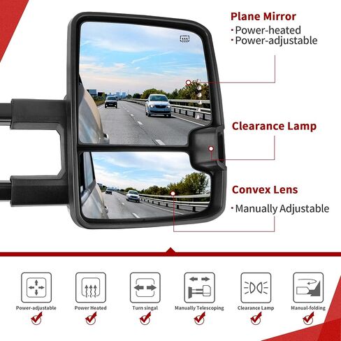 YITAMOTOR Towing Mirrors Compatible with 2003-2006 Chevy Silverado GMC Sierra Tahoe Suburban Avalanche, 03-06 Tow Mirror Yukon XL Denali Escalade, Power Heated Adjustable LED Arrow Turn Signal Chrome in Saudi Arabia