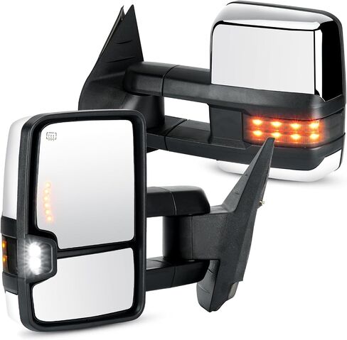 Towing Mirrors Rear View Mirrors fit for 2007-2014 Chevy Silverado GMC Sierra 1500 2500 3500 HD Yukon XL 1500 2500, 2014 Suburban Power heated Tow Side Mirror with Turn Signal (Chrome) in Saudi Arabia