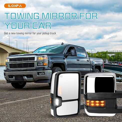 Towing Mirrors Rear View Mirrors fit for 2007-2014 Chevy Silverado GMC Sierra 1500 2500 3500 HD Yukon XL 1500 2500, 2014 Suburban Power heated Tow Side Mirror with Turn Signal (Chrome) in Saudi Arabia