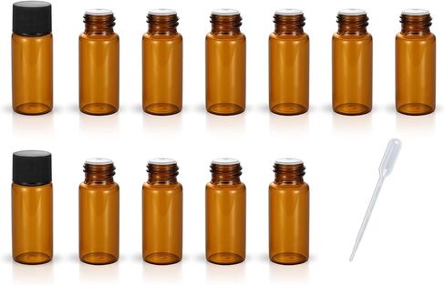 12 Pack Set Brown Screw Cap Glass Bottle Small Mini Empty Oil Vial (2ml) in Saudi Arabia