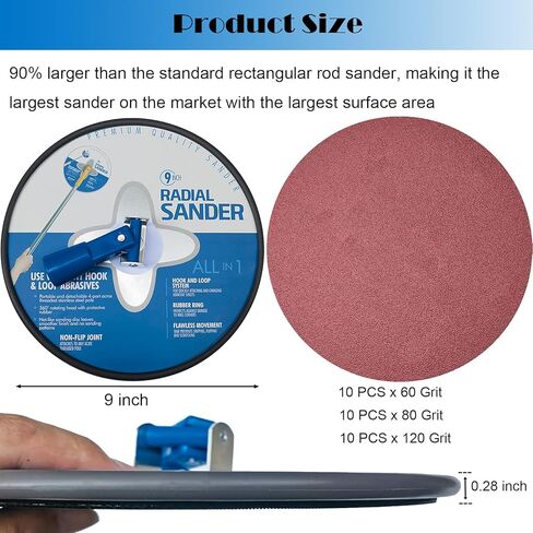 ماكينة صنفرة نصف قطرية 9 بوصة + 30 قطعة من أقراص الصنفرة، ماكينة صنفرة الحوائط الجافة اليدوية بخطاف وحلقة 9 بوصة لتنظيف وتلميع الجدران in Kuwait