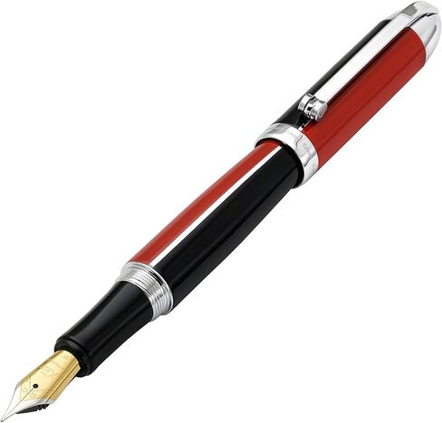 Xezo Visionary Brass and Aluminum Fountain Pen, Fine Nib. Hand-Lacquered in Red and Black. Numbered in Limited Edition of 500. Classic Art Deco Color Disposition, Retrofuturistic Body Style in Saudi Arabia