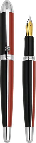 Xezo Visionary Brass and Aluminum Fountain Pen, Fine Nib. Hand-Lacquered in Red and Black. Numbered in Limited Edition of 500. Classic Art Deco Color Disposition, Retrofuturistic Body Style in Saudi Arabia