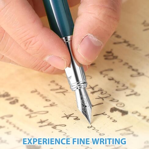 قلم حبر معدني قطعتين من Amabro، قلم حبر ذو نقطة دقيقة 0.5 مم، قلم حبر فاخر للخط، قلم كتابة سلس للأعمال مع محول حبر للرجال والنساء والكتابة في المكاتب المدرسية (B) in Kuwait