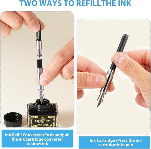 قلم حبر معدني قطعتين من Amabro، قلم حبر ذو نقطة دقيقة 0.5 مم، قلم حبر فاخر للخط، قلم كتابة سلس للأعمال مع محول حبر للرجال والنساء والكتابة في المكاتب المدرسية (B) in Kuwait