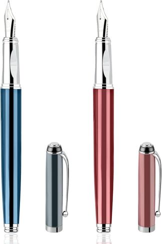 Amabro 2Pcs Metal Fountain Pen, 0.5mm Fine Point Fountain Pen Luxury Fountain Pen Calligraphy Pen Smooth Writing Business Pen with Ink Converter for Men Women School Office Writing(B) in Saudi Arabia