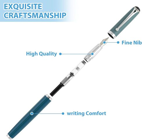 Amabro 2Pcs Metal Fountain Pen, 0.5mm Fine Point Fountain Pen Luxury Fountain Pen Calligraphy Pen Smooth Writing Business Pen with Ink Converter for Men Women School Office Writing(B) in Saudi Arabia