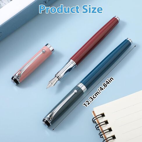 Amabro 2Pcs Metal Fountain Pen, 0.5mm Fine Point Fountain Pen Luxury Fountain Pen Calligraphy Pen Smooth Writing Business Pen with Ink Converter for Men Women School Office Writing(B) in Saudi Arabia