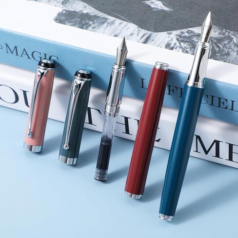 Amabro 2Pcs Metal Fountain Pen, 0.5mm Fine Point Fountain Pen Luxury Fountain Pen Calligraphy Pen Smooth Writing Business Pen with Ink Converter for Men Women School Office Writing(B) in Saudi Arabia