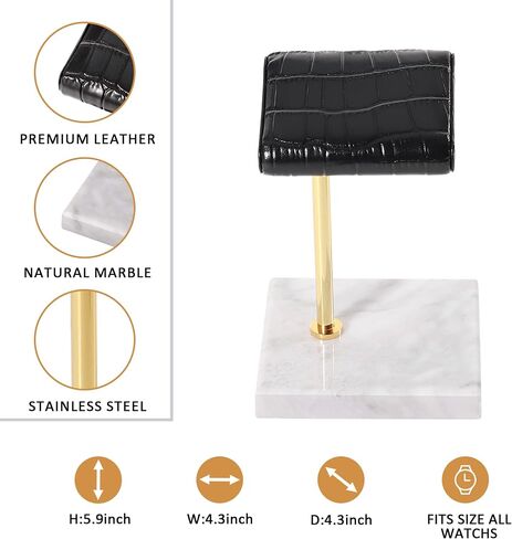 MingsunTan Watch Stand For Men Watch Display Stand Handcrafted Leather And Marble Base Watch Stand Watch Holder Watch Organizer Holder Watch Accessory (Black) in Saudi Arabia