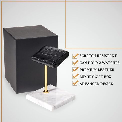 MingsunTan Watch Stand For Men Watch Display Stand Handcrafted Leather And Marble Base Watch Stand Watch Holder Watch Organizer Holder Watch Accessory (Black) in Saudi Arabia