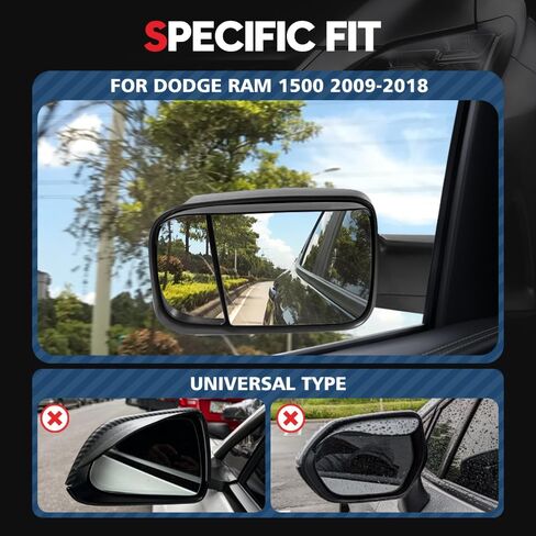 ملحقات شاحنة واقي المطر بمرآة جانبية من VEHICODE لسيارة Dodge Ram 1500 2009-2018 و2500/3500 2010-2018 غطاء مرآة الرؤية الخلفية المقاوم للمطر 2017 2016 2015 2014 2013 2012 2011 2010 (عبوتان) in Saudi Arabia