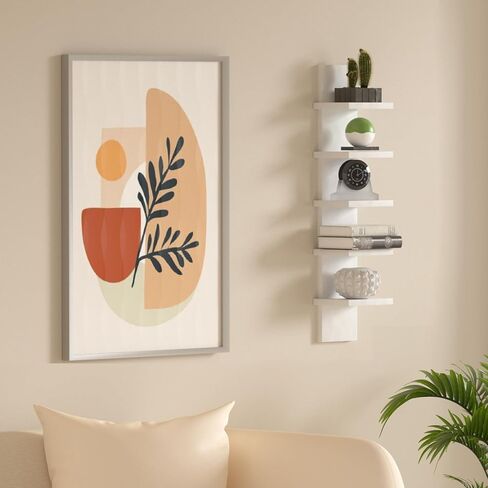 5 Tier Wall Shelves - White Vertical Book Shelf for Wall Storage, Modern Floating Shelves for Bedroom Living Room Vanity in Saudi Arabia