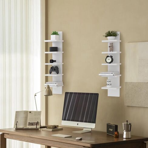 5 Tier Wall Shelves - White Vertical Book Shelf for Wall Storage, Modern Floating Shelves for Bedroom Living Room Vanity in Saudi Arabia