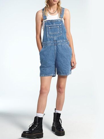 PLNOTME المرأة عارضة الدنيم وزرة الصيف قابل للتعديل حزام خمر مريلة Shortalls قصيرة رومبير مع جيوب in Kuwait