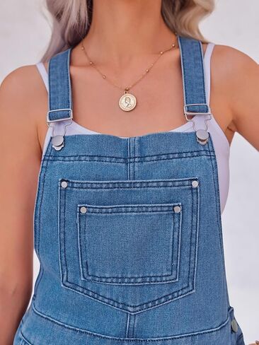 PLNOTME المرأة عارضة الدنيم وزرة الصيف قابل للتعديل حزام خمر مريلة Shortalls قصيرة رومبير مع جيوب in Kuwait