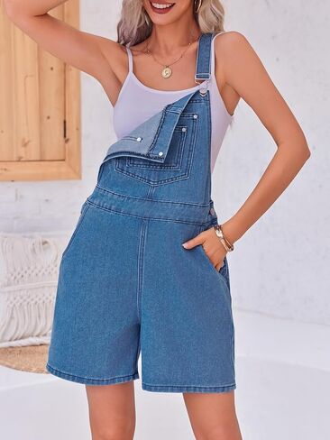 PLNOTME المرأة عارضة الدنيم وزرة الصيف قابل للتعديل حزام خمر مريلة Shortalls قصيرة رومبير مع جيوب in Kuwait