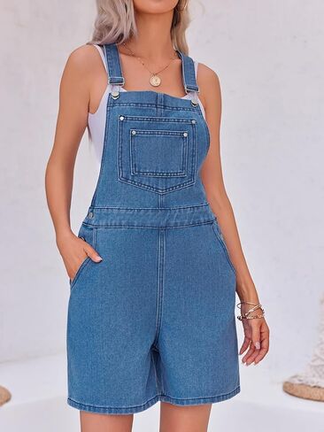 PLNOTME المرأة عارضة الدنيم وزرة الصيف قابل للتعديل حزام خمر مريلة Shortalls قصيرة رومبير مع جيوب in Kuwait