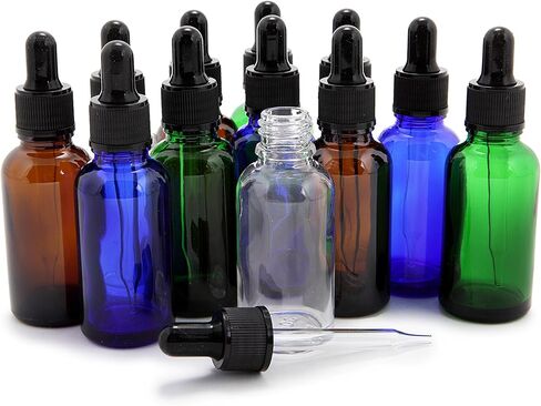 Vivaplex، 12، ألوان متنوعة، زجاجات زجاجية سعة 1 أونصة، مع قطارات زجاجية للعين in Kuwait