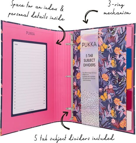Pukka Pad, Bloom A4 Preloaded 3-Ring Binder – Includes Personal Details and Planner Pages – Comes Preloaded with 5-Part Dividers – Standard 3-Ring Mechanism - Black in Saudi Arabia