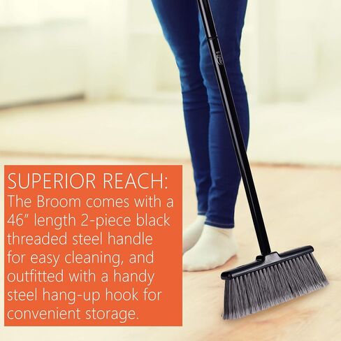 Fuller Brush Kitchen Broom with Clip-On Dustpan – Heavy Duty Floor Sweeper with Steel Handle & Fine Bristles - Dust Sweeping for Home/Kitchen & Warehouse Floors – Made in USA in Saudi Arabia