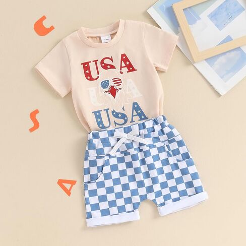 4th of July Baby Boy Outfit Toddler Boys Summer 2PCS Sets American Flag Print Tops Elastic Casual Shorts Set in Saudi Arabia