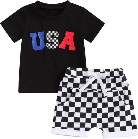 4th of July Baby Boy Outfit Toddler Boys Summer 2PCS Sets American Flag Print Tops Elastic Casual Shorts Set in Saudi Arabia