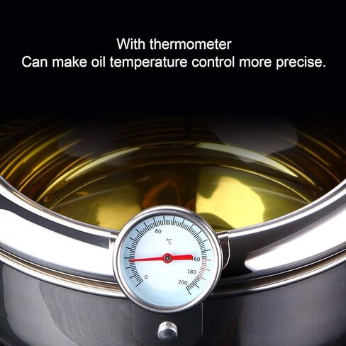 وعاء قلي البطاطس المقلية، وعاء مقلاة تيمبورا اليابانية العميقة، وعاء قلي من الفولاذ المقاوم للصدأ مع ميزان حرارة للمطبخ (كبير) in Kuwait