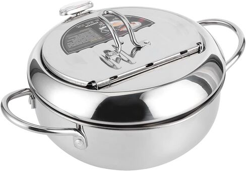 وعاء قلي البطاطس المقلية، وعاء مقلاة تيمبورا اليابانية العميقة، وعاء قلي من الفولاذ المقاوم للصدأ مع ميزان حرارة للمطبخ (كبير) in Kuwait